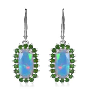 AAA Ethiopian Welo Opal and Chrome Diopside 4.75 ctw Lever Back Earrings in Rhodium Over Sterling Silver