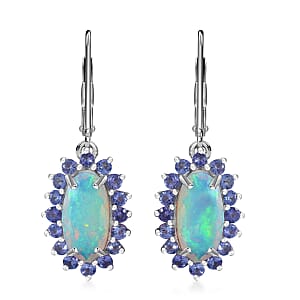 AAA Ethiopian Welo Opal and Tanzanite 4.00 ctw Lever Back Earrings in Rhodium Over Sterling Silver