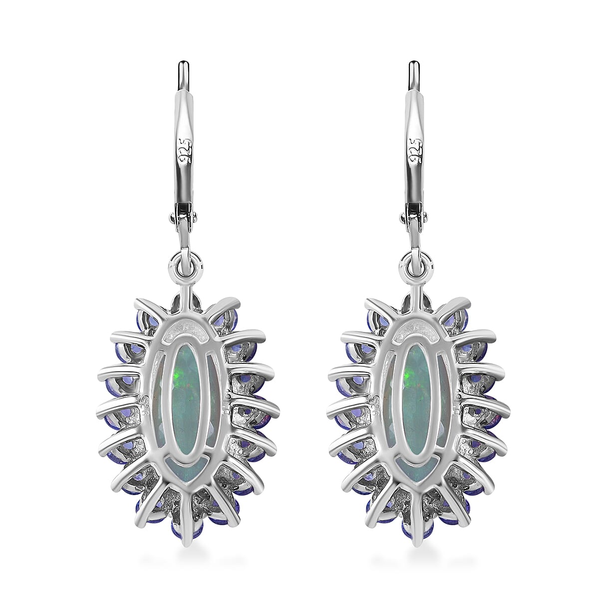 AAA Ethiopian Welo Opal and Tanzanite 4.00 ctw Lever Back Earrings in Rhodium Over Sterling Silver image number 3