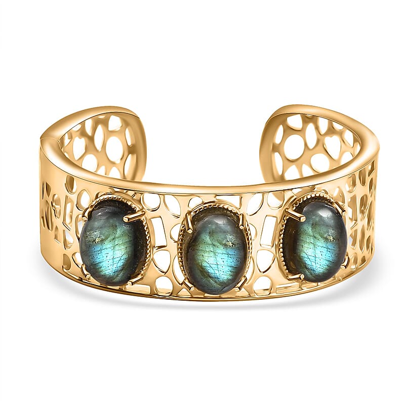 Malagasy Labradorite 31.00 ctw Cuff Bracelet in 14K YG Over Copper with Magnet (6.50 In) 