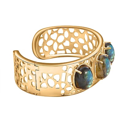 Malagasy Labradorite 31.00 ctw Cuff Bracelet in 14K YG Over Copper with Magnet (6.50 In) 