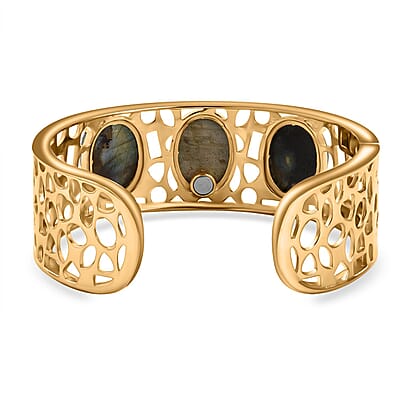 Malagasy Labradorite 31.00 ctw Cuff Bracelet in 14K YG Over Copper with Magnet (6.50 In) 