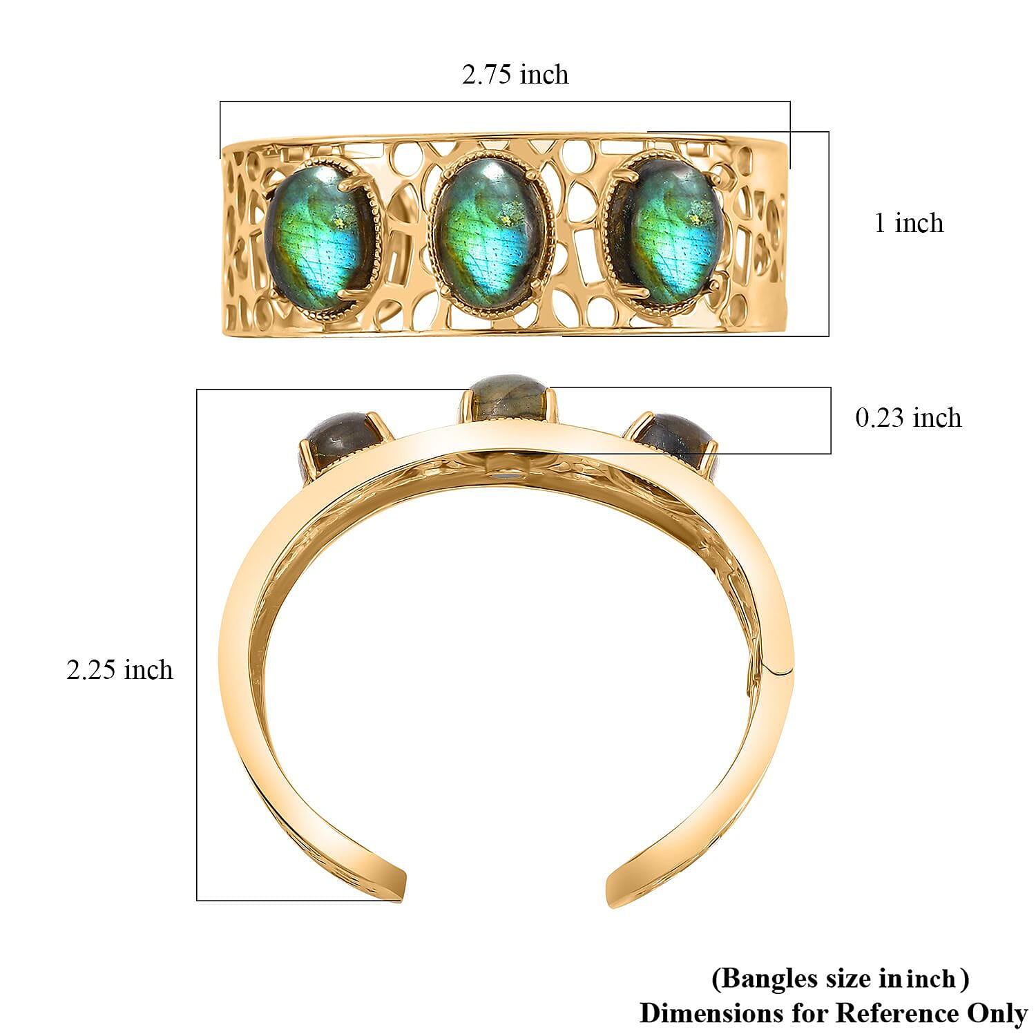 Malagasy Labradorite 31.00 ctw Cuff Bracelet in 14K YG Over Copper with Magnet (6.50 In) 