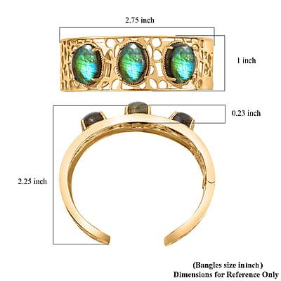 Malagasy Labradorite 31.00 ctw Cuff Bracelet in 14K YG Over Copper with Magnet (6.50 In) 