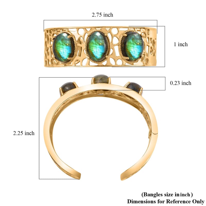 Malagasy Labradorite 31.00 ctw Cuff Bracelet in 14K YG Over Copper with Magnet (6.50 In) 