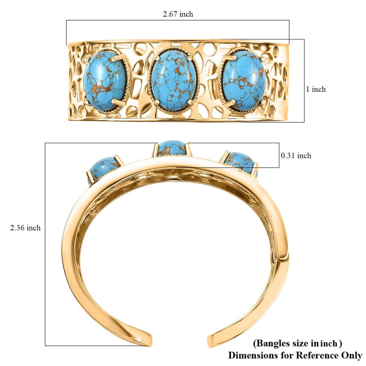 Mojave Blue Turquoise  25.85 ctw Cuff Bracelet in 14K YG Over Copper with Magnet (6.50 In) image number 5