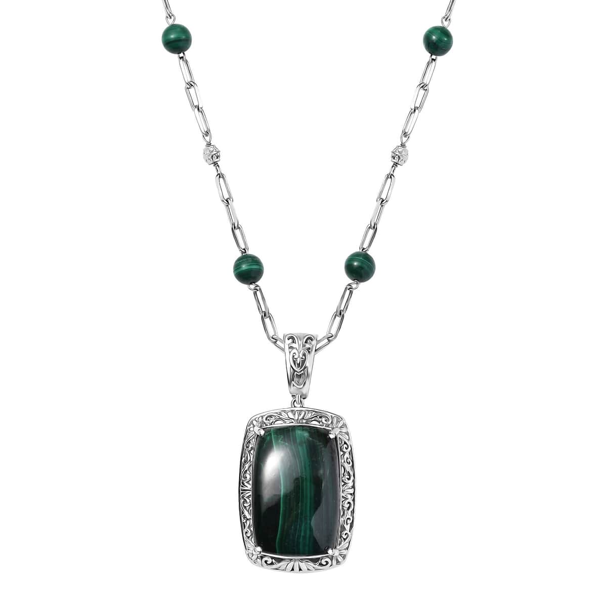 African Malachite 69.80 ctw Necklace in Platinum Over Copper with Magnet 18-20 Inches image number 0