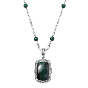 African Malachite 69.80 ctw Necklace in Platinum Over Copper with Magnet 18-20 Inches