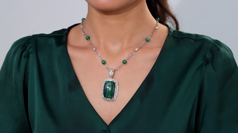 African Malachite Necklace (18 Inches) in Platinum Over Copper 69.80 ctw