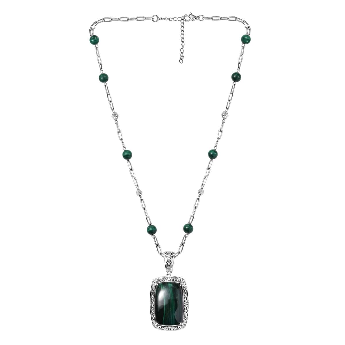 African Malachite Necklace (18 Inches) in Platinum Over Copper 69.80 ctw image number 3