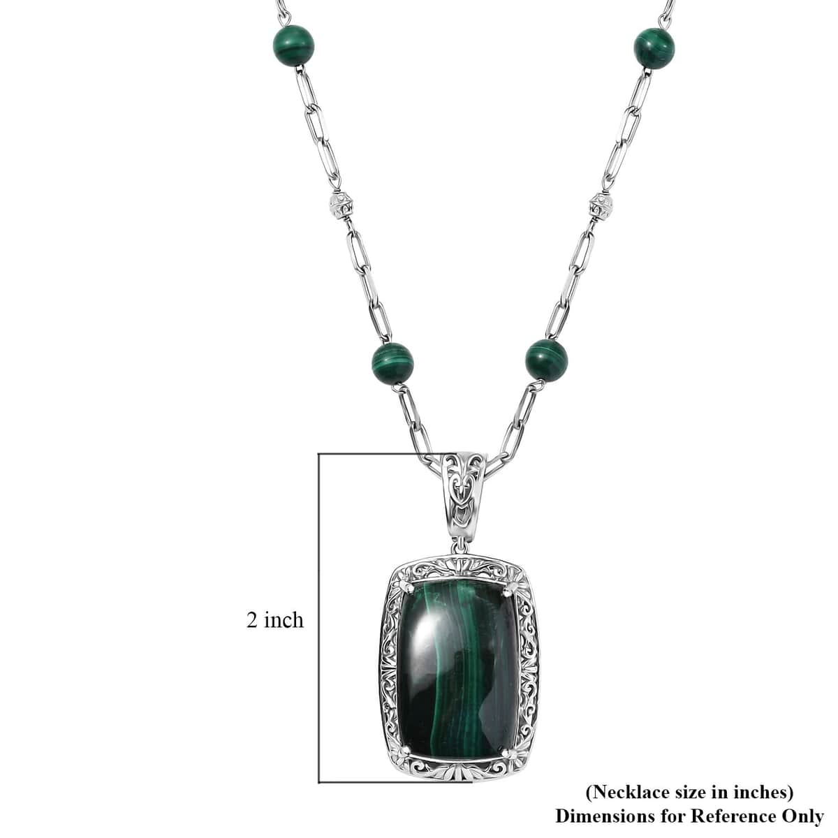 African Malachite Necklace (18 Inches) in Platinum Over Copper 69.80 ctw image number 5