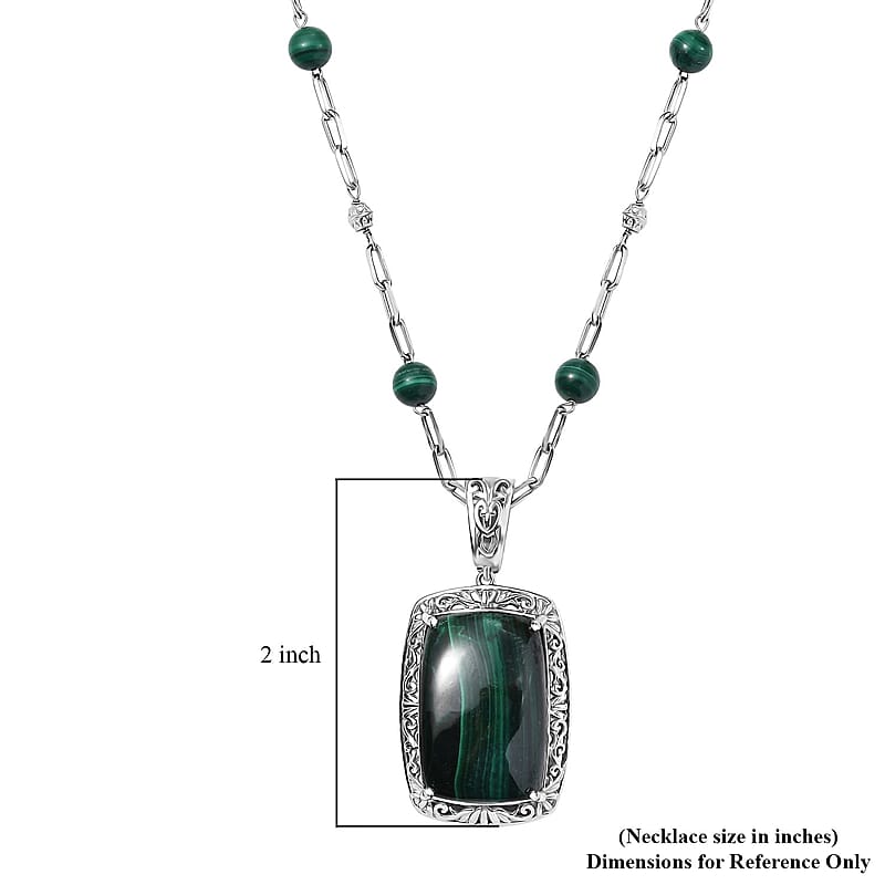 EverTrue African Malachite 69.80 ctw Necklace in Platinum Over Copper with Magnet 18-20 Inches