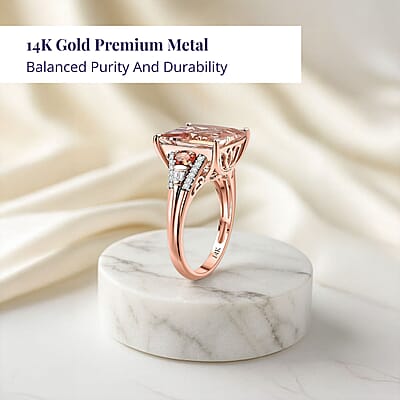 Luxoro AAA Marropino Morganite, Padparadscha Sapphire (BT) and G-H I2 Diamond 8.75 ctw Lotus Ring in 14K Rose Gold (Size 6.0)