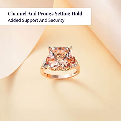 Luxoro AAA Marropino Morganite, Padparadscha Sapphire (BT) and G-H I2 Diamond 8.75 ctw Lotus Ring in 14K Rose Gold (Size 6.0)
