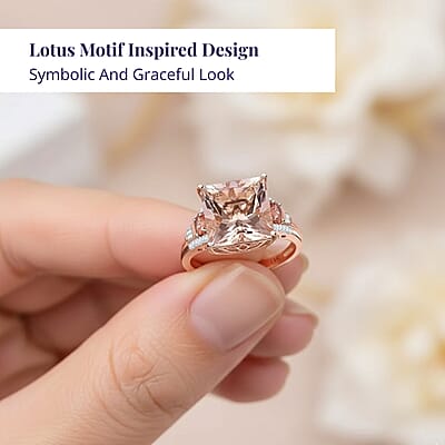 Luxoro AAA Marropino Morganite, Padparadscha Sapphire (BT) and G-H I2 Diamond 8.75 ctw Lotus Ring in 14K Rose Gold (Size 6.0)