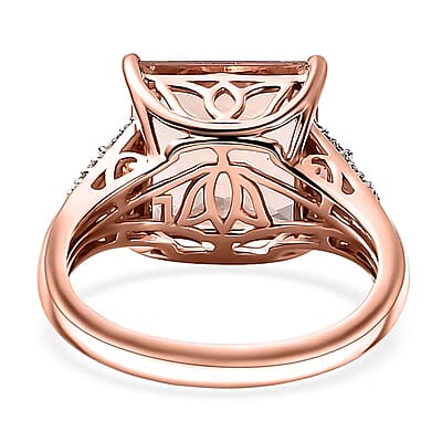 Luxoro AAA Marropino Morganite, Padparadscha Sapphire (BT) and G-H I2 Diamond 8.75 ctw Lotus Ring in 14K Rose Gold (Size 6.0)
