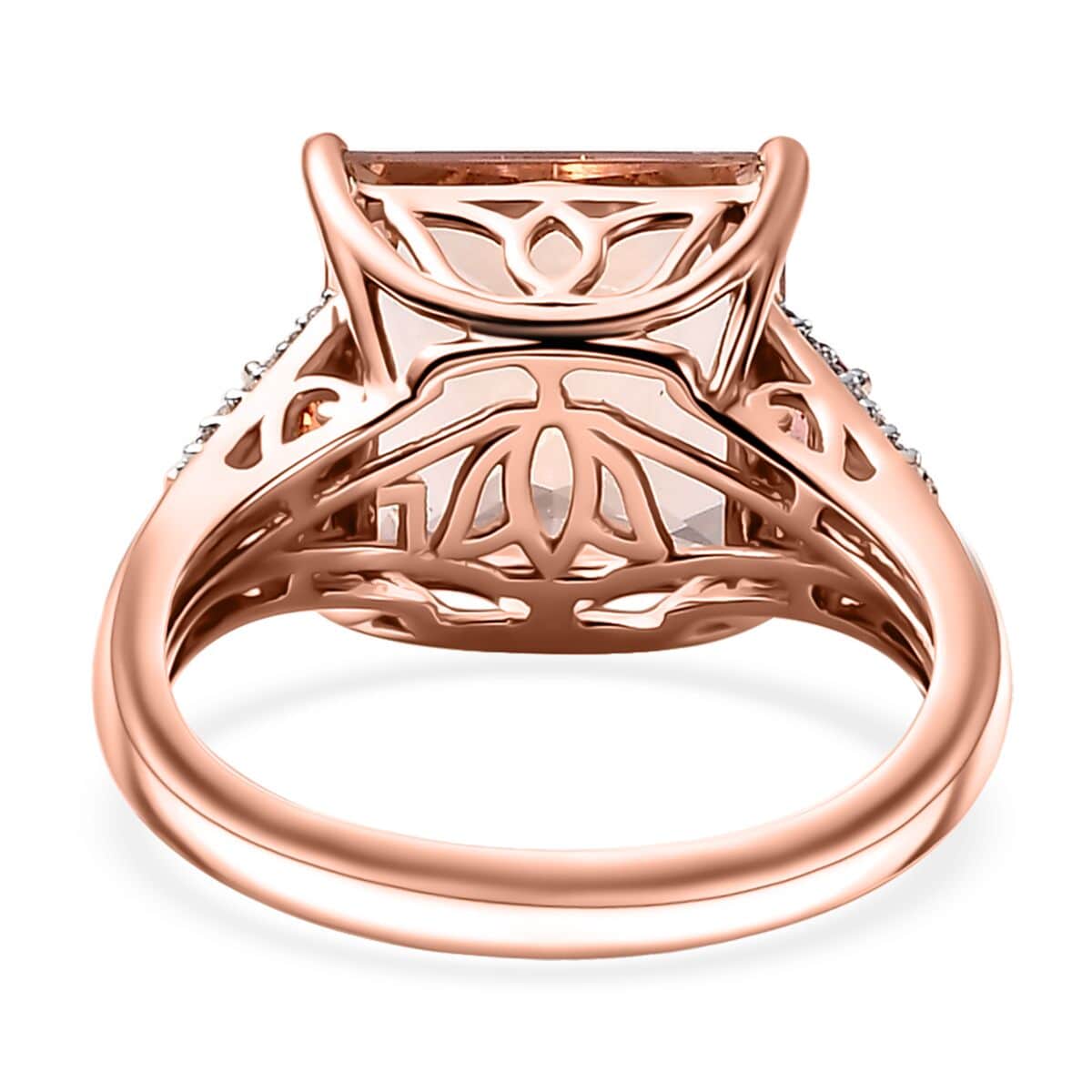 Luxoro AAA Marropino Morganite, Padparadscha Sapphire (Bery 7.0) and G-H I2 Diamond 8.75 ctw Lotus Ring in 14K Rose Gold (Size 6.0) image number 4