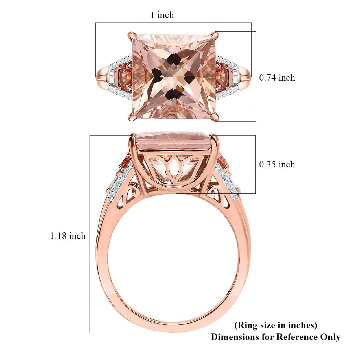 Luxoro AAA Marropino Morganite, Padparadscha Sapphire (Bery 7.0) and G-H I2 Diamond 8.75 ctw Lotus Ring in 14K Rose Gold (Size 6.0) image number 5