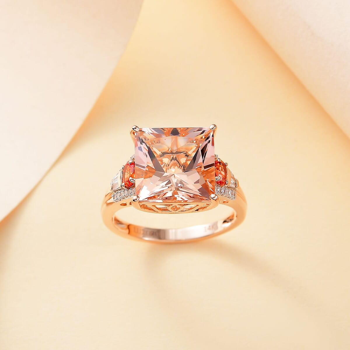 Luxoro AAA Marropino Morganite, Padparadscha Sapphire (BT) and G-H I2 Diamond 8.75 ctw Lotus Ring in 14K Rose Gold (Size 8.0) image number 1