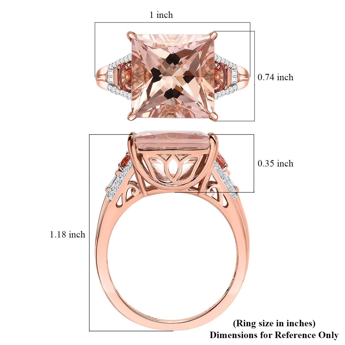 Luxoro AAA Marropino Morganite, Padparadscha Sapphire (BT) and G-H I2 Diamond 8.75 ctw Lotus Ring in 14K Rose Gold (Size 8.0) image number 5