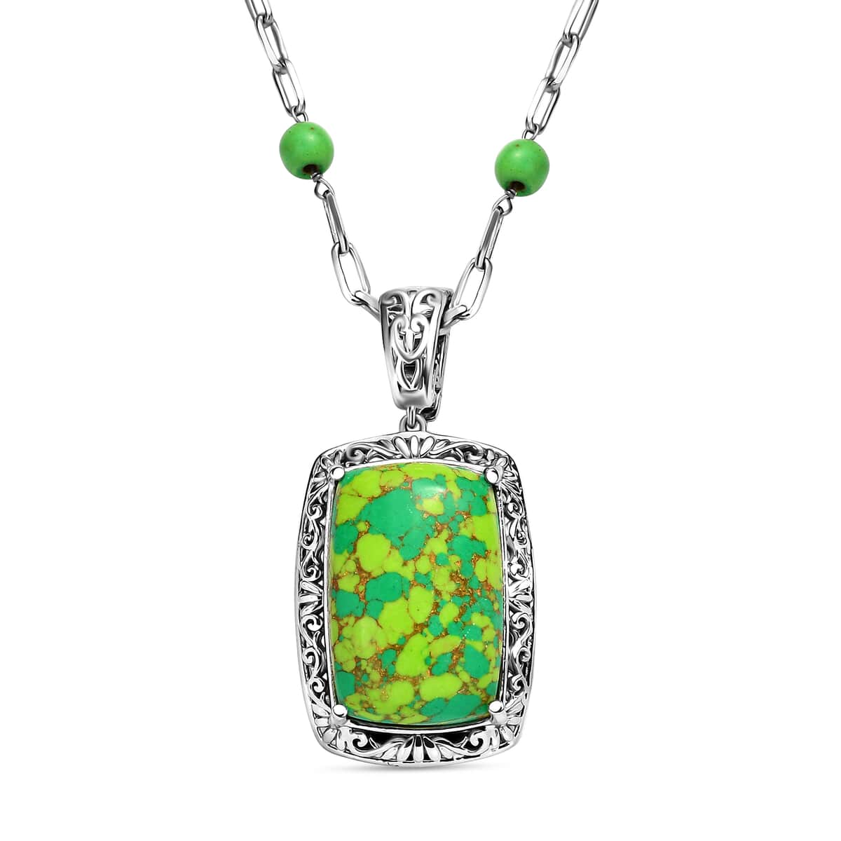 Green Turquoise 44.65 ctw Fancy Necklace in Platinum Over Copper 18 Inches image number 0