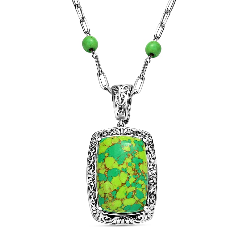 Mojave Green Turquoise 44.65 ctw Fancy Necklace in Platinum Over Copper 18 Inches