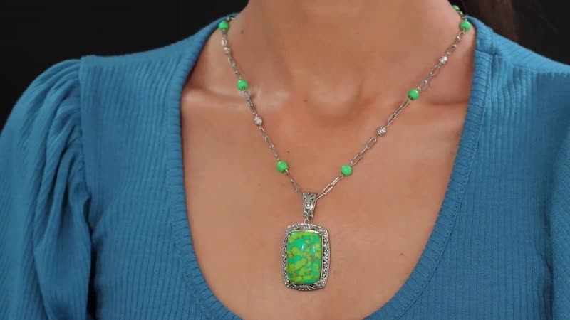 Mojave Green Turquoise 44.65 ctw Fancy Necklace in Platinum Over Copper 18 Inches