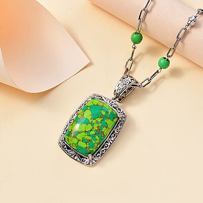 Mojave Green Turquoise 44.65 ctw Fancy Necklace in Platinum Over Copper 18 Inches