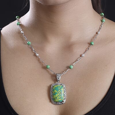 Mojave Green Turquoise 44.65 ctw Fancy Necklace in Platinum Over Copper 18 Inches