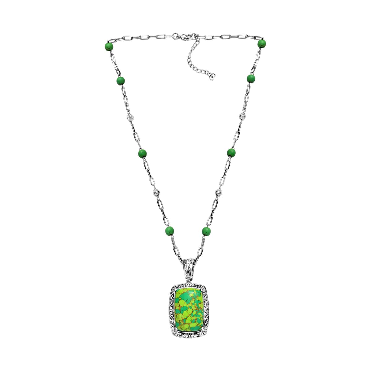 Green Turquoise 44.65 ctw Fancy Necklace in Platinum Over Copper 18 Inches image number 3