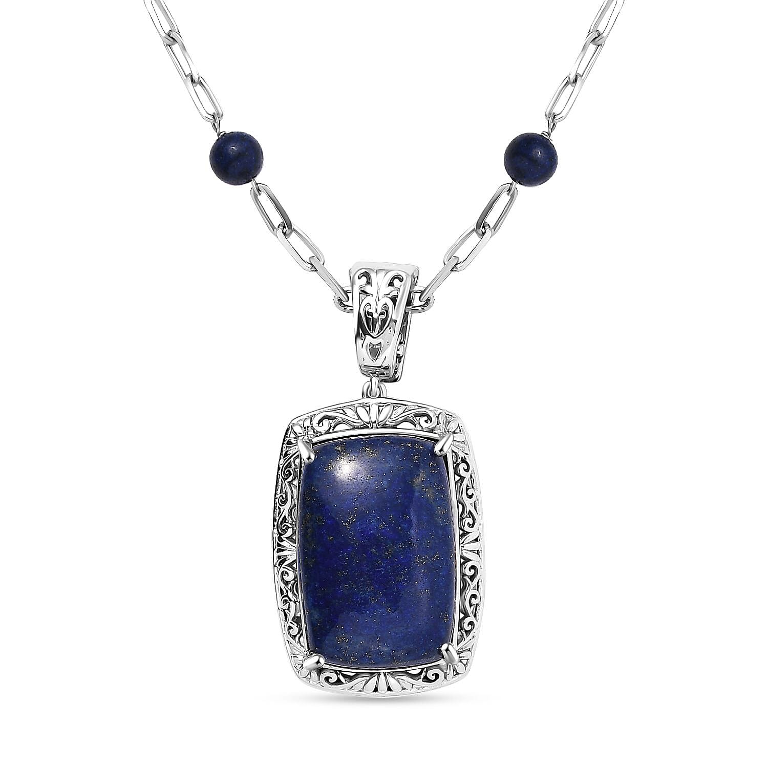 Lapis Lazuli 53.80 ctw Necklace in Platinum Over Copper with Magnet 18-20 Inches