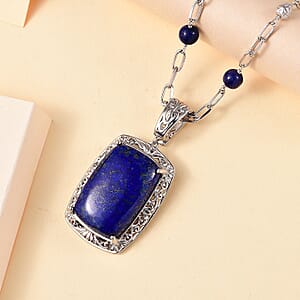 Lapis Lazuli 53.80 ctw Necklace in Platinum Over Copper with Magnet 18-20 Inches