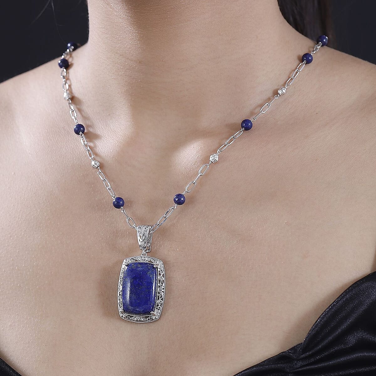 Lapis Lazuli 53.80 ctw Necklace in Platinum Over Copper with Magnet 18-20 Inches image number 2