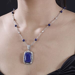 Lapis Lazuli 53.80 ctw Necklace in Platinum Over Copper with Magnet 18-20 Inches
