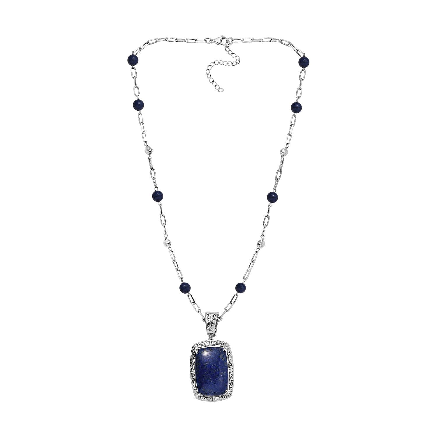 Lapis Lazuli 53.80 ctw Necklace in Platinum Over Copper with Magnet 18-20 Inches