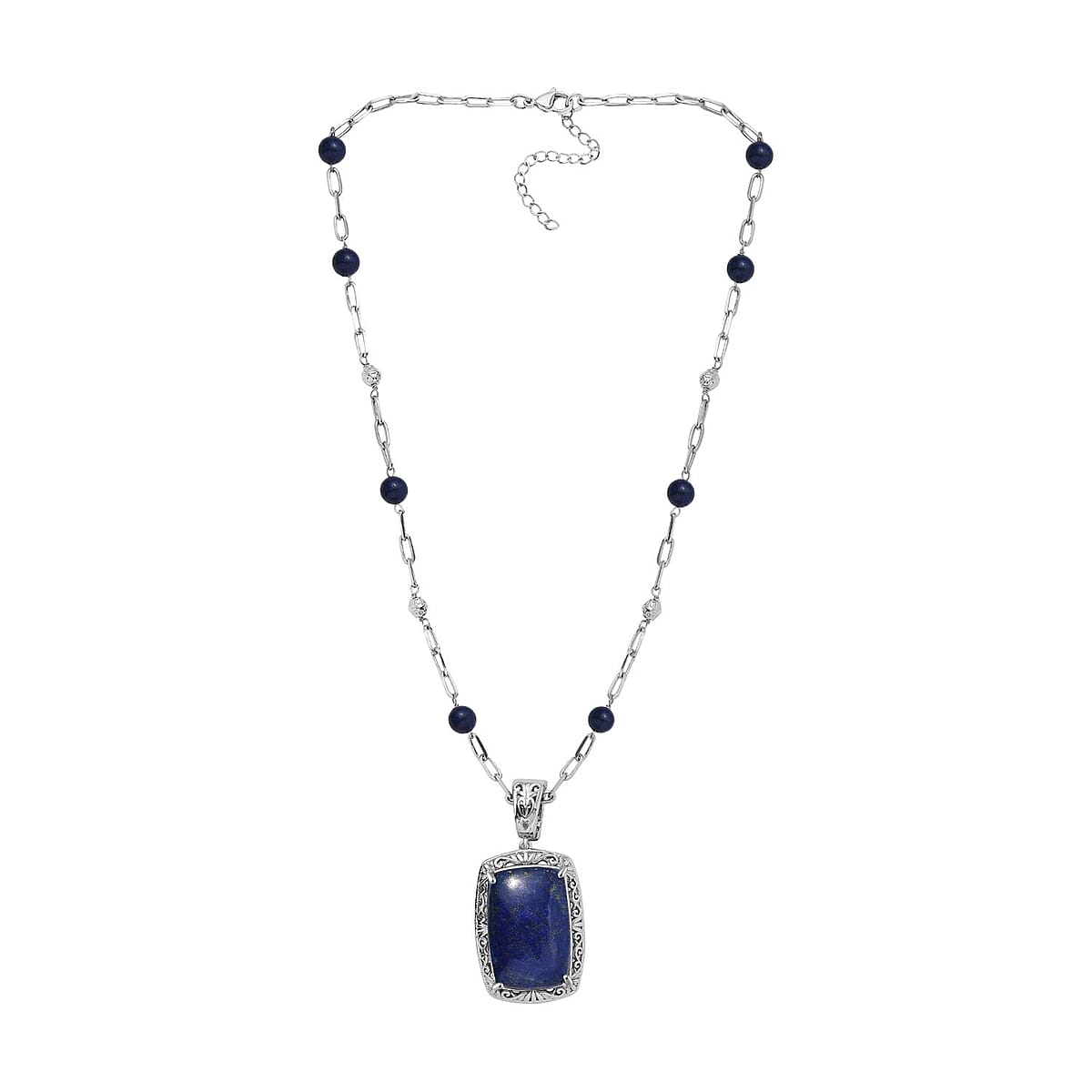 Lapis Lazuli 53.80 ctw Necklace in Platinum Over Copper with Magnet 18-20 Inches image number 3