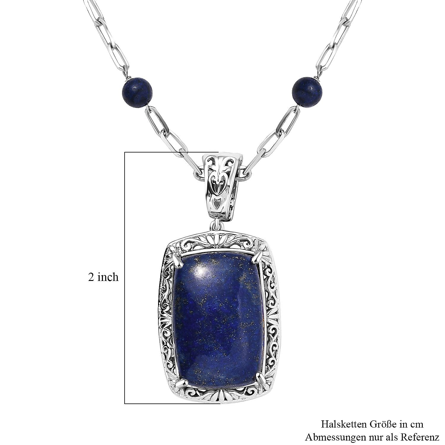 Lapis Lazuli 53.80 ctw Necklace in Platinum Over Copper with Magnet 18-20 Inches