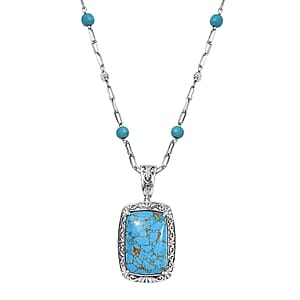 EverTrue Mojave Blue Turquoise 40.20 ctw Necklace in Platinum Over Copper with Magnet 18-20 Inches