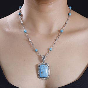EverTrue Mojave Blue Turquoise 40.20 ctw Necklace in Platinum Over Copper with Magnet 18-20 Inches