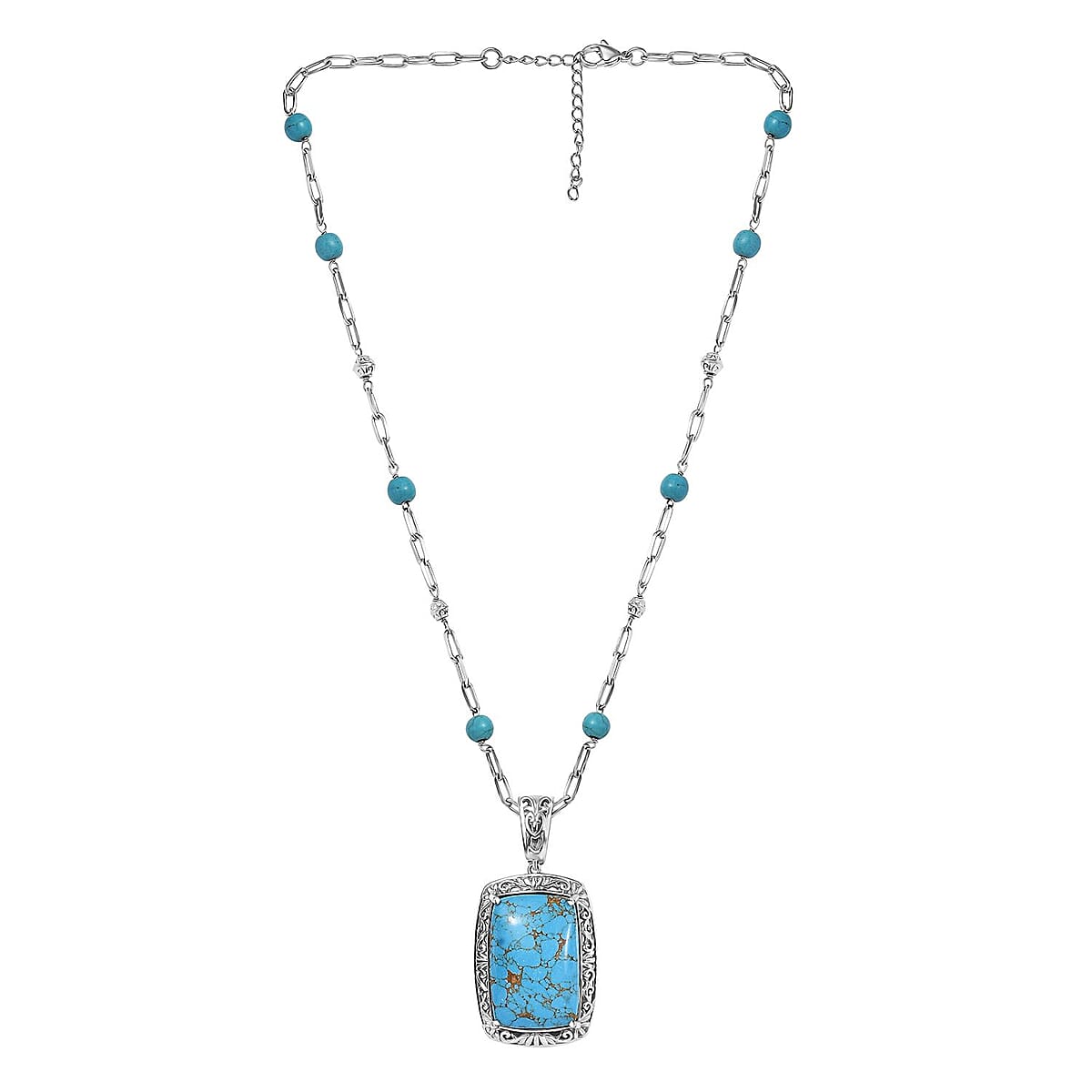EverTrue Mojave Blue Turquoise 40.20 ctw Necklace in Platinum Over Copper with Magnet 18-20 Inches image number 3