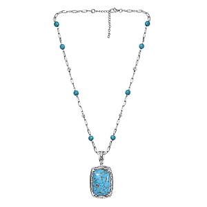 EverTrue Mojave Blue Turquoise 40.20 ctw Necklace in Platinum Over Copper with Magnet 18-20 Inches
