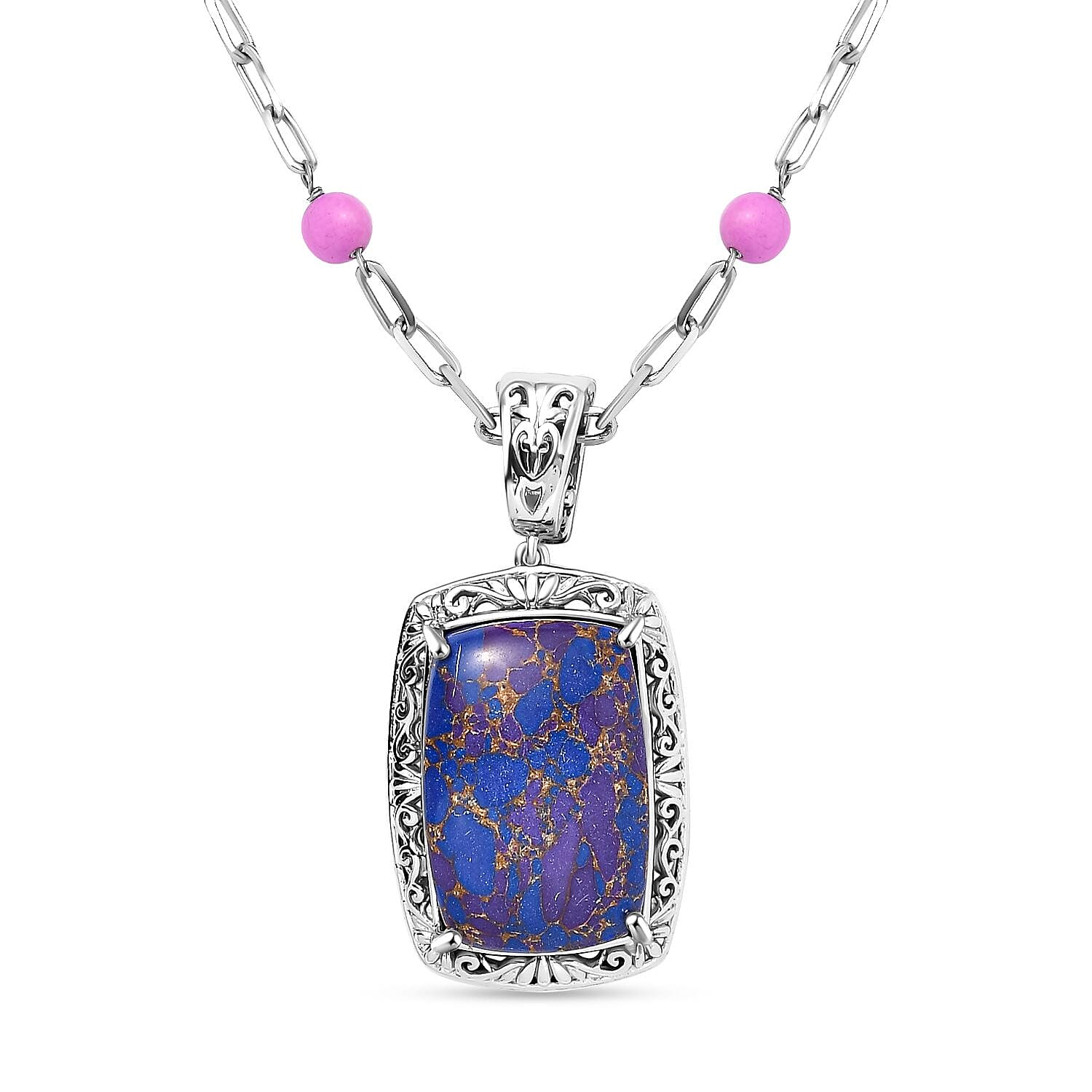 EverTrue Mojave Purple Turquoise 44.80 ctw Necklace in Platinum Over Copper with Magnet 18-20 Inches 