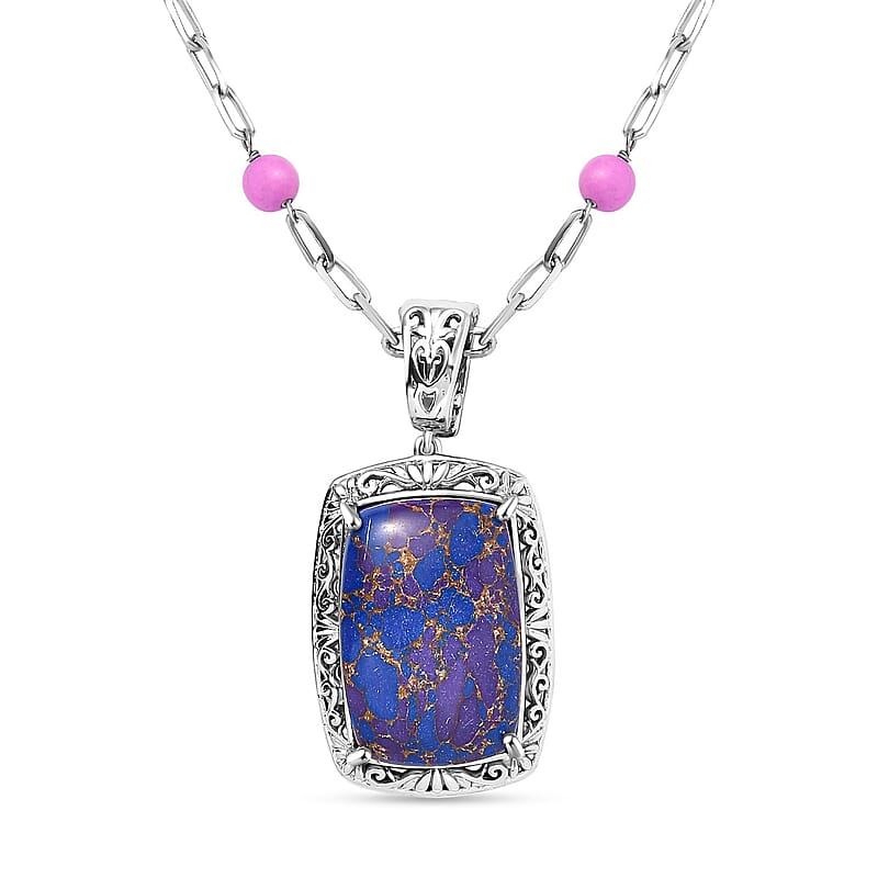 EverTrue Mojave Purple Turquoise 44.80 ctw Necklace in Platinum Over Copper with Magnet 18-20 Inches
