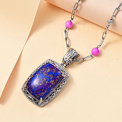 EverTrue Mojave Purple Turquoise 44.80 ctw Necklace in Platinum Over Copper with Magnet 18-20 Inches