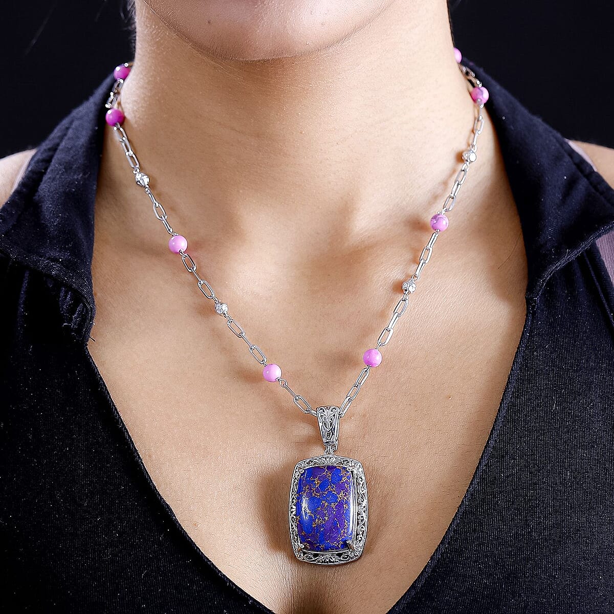EverTrue Mojave Purple Turquoise 44.80 ctw Necklace in Platinum Over Copper with Magnet 18-20 Inches  image number 2