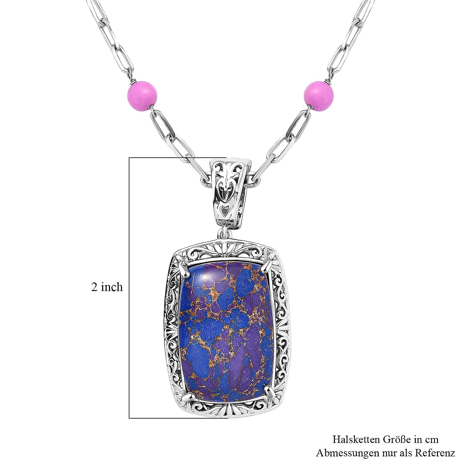 EverTrue Mojave Purple Turquoise 44.80 ctw Necklace in Platinum Over Copper with Magnet 18-20 Inches 