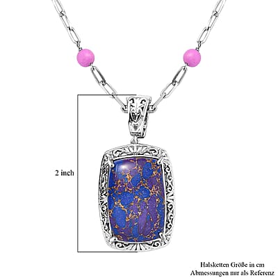 EverTrue Mojave Purple Turquoise 44.80 ctw Necklace in Platinum Over Copper with Magnet 18-20 Inches