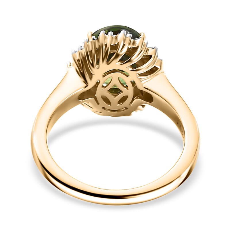 Luxoro Premium Madagascar Green Apatite and G-H I2 Diamond 3.15 ctw Verdant Blossom Ring in 10K Yellow Gold (Size 6.0) 4.30 Grams