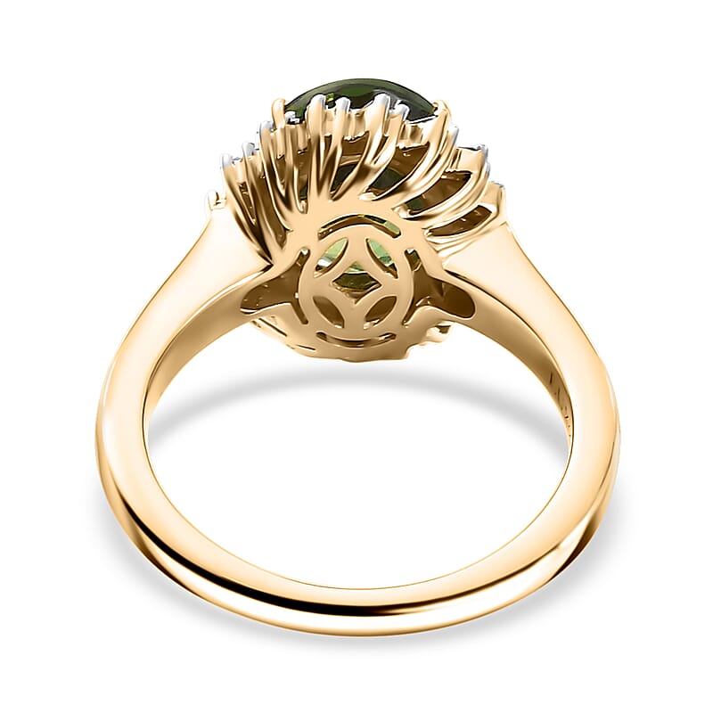 Luxoro Premium Madagascar Green Apatite and G-H I2 Diamond 3.15 ctw Verdant Blossom Ring in 10K Yellow Gold (Size 6.0) 4.30 Grams