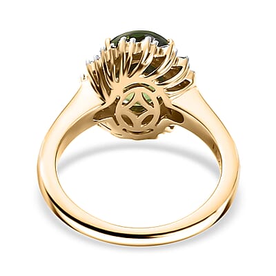 Luxoro Premium Madagascar Green Apatite and G-H I2 Diamond 3.15 ctw Verdant Blossom Ring in 10K Yellow Gold (Size 7.0) 4.30 Grams